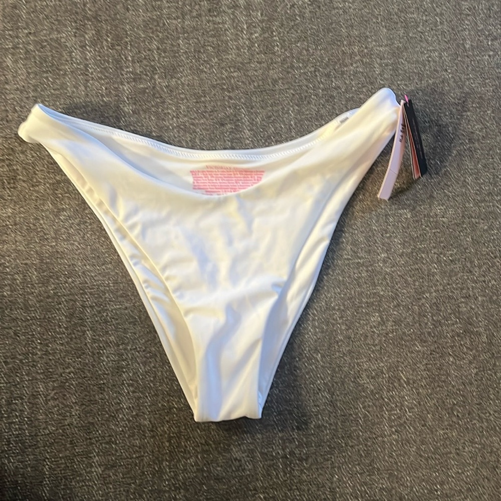 White Lined Bikini Swim Bottoms Brazilian Cheeky Swimsuit. Medium, white.